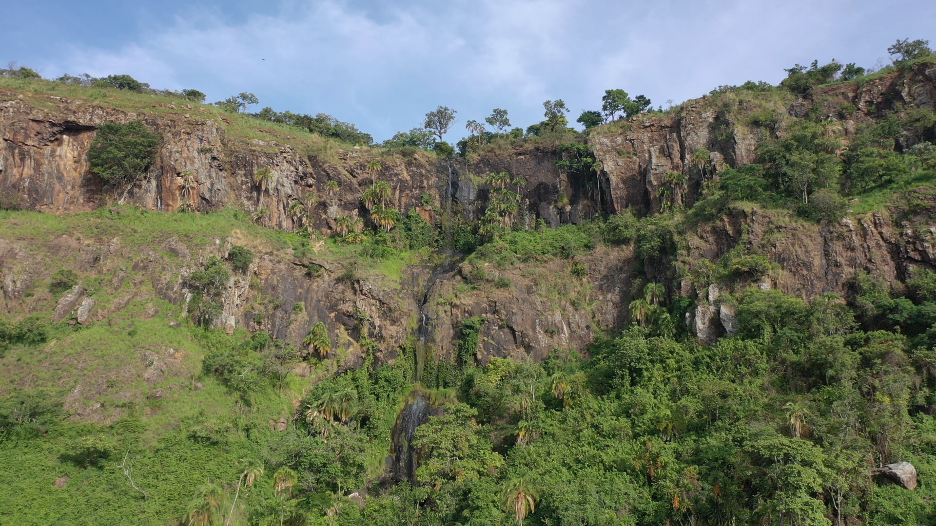 Cliff face with Mbingmboh waterfall and surrounding vegetation
